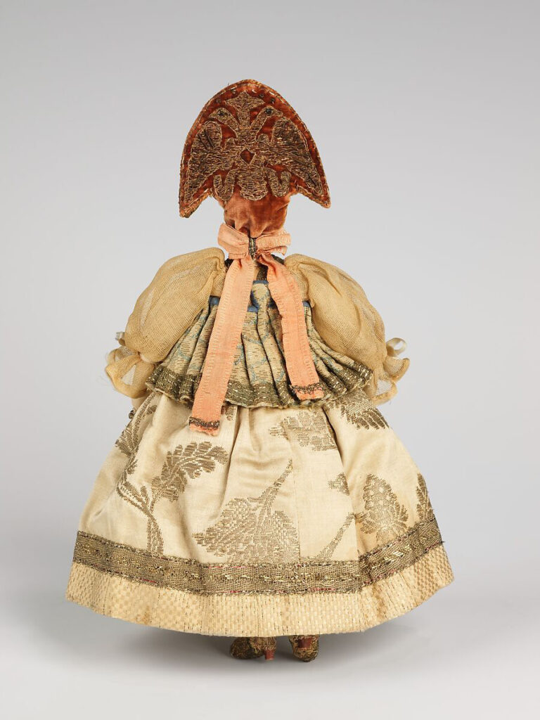 Doll, Russian (back). Russian, late 18th century. Silk, metal, glass, pearls, linen, cotton, wood.