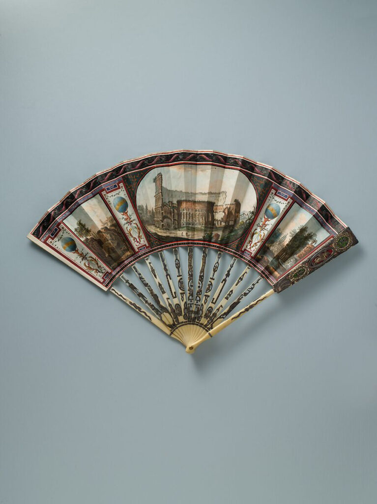 Fan, Italian 1. Italian, late 18th century. Parchment, paint, ivory, silver, colored foil, glass, metal.