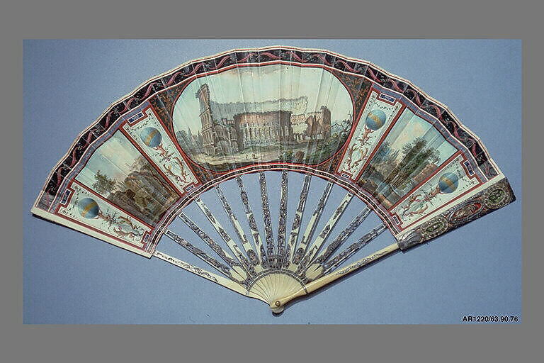 Fan, Italian 2. Italian, late 18th century. Parchment, paint, ivory, silver, colored foil, glass, metal.